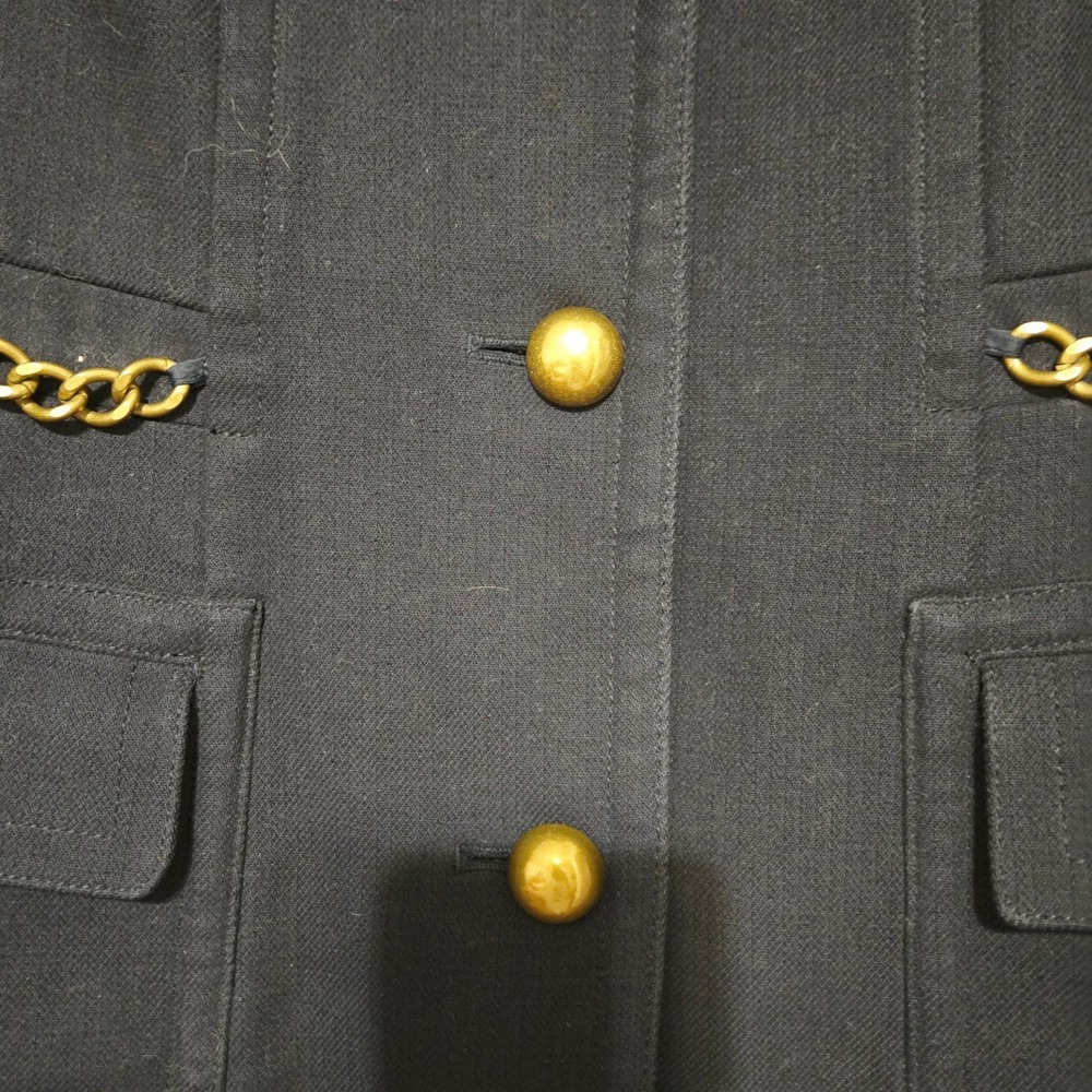 Ann Taylor Loft Womens Black Military Style Coat Gold Chain Button Size 4 - Picture 7 of 8